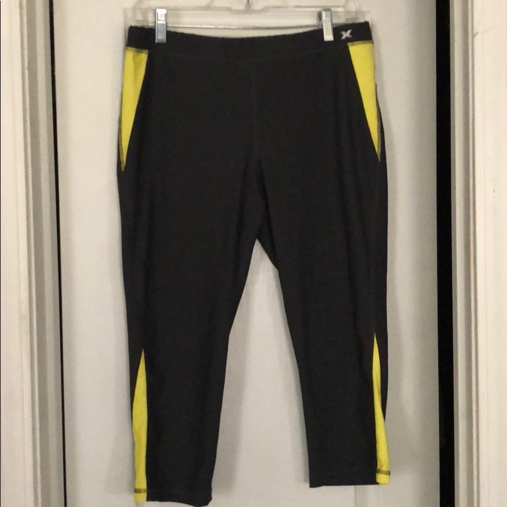 Xersion gray with yellow details workout capris